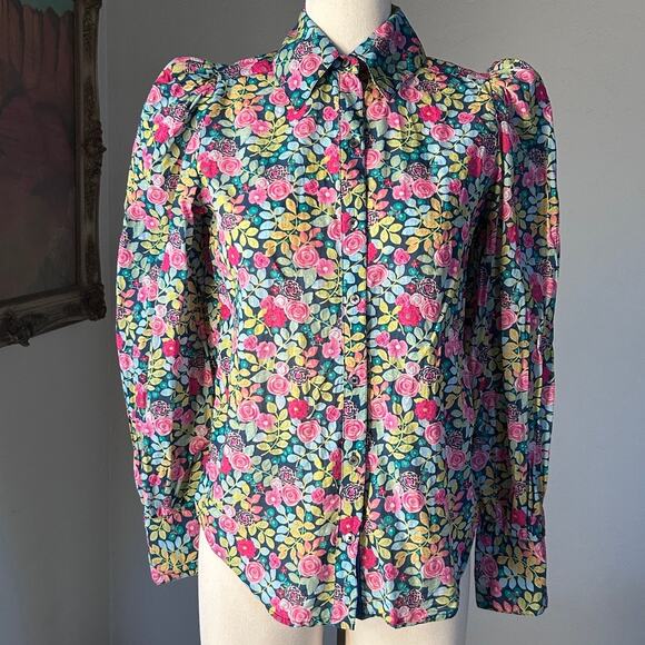 prairie blouse floral cotton button up puff sleeve cottagecore XS Sundance - Picture 3 of 14